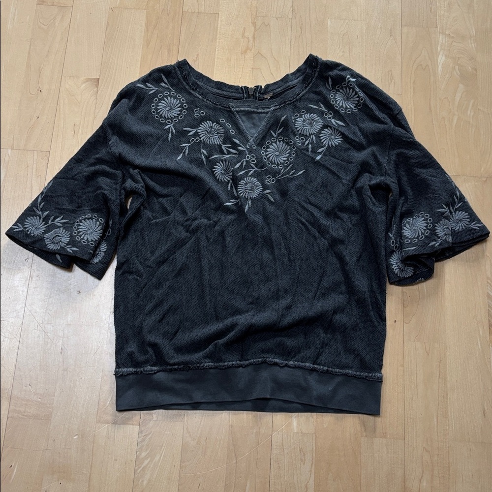 Free People Fairy Flare Embroidered Grey Pullover